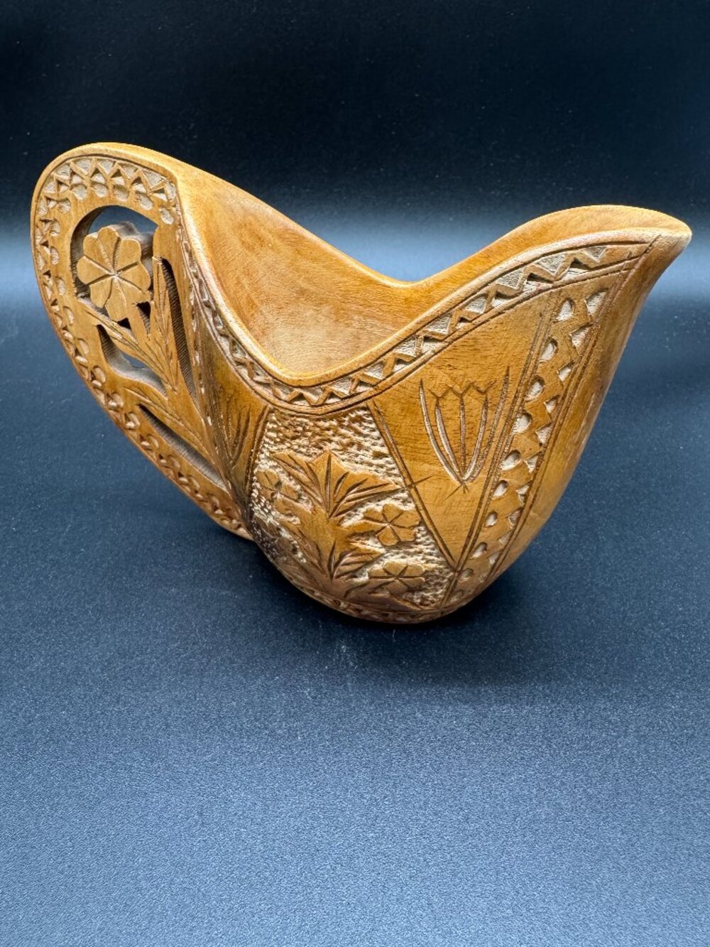 Vintage Scandinavian Folk Art Wood Carved Wedding Cup